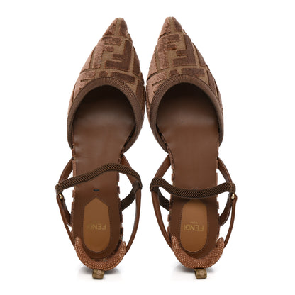 Fendi Tessuto Velluto FF Tapestry Colibri Lite Slingback Ballerina Flats 36.5 Chocolate Gianduia Cioccolato 2 of 11