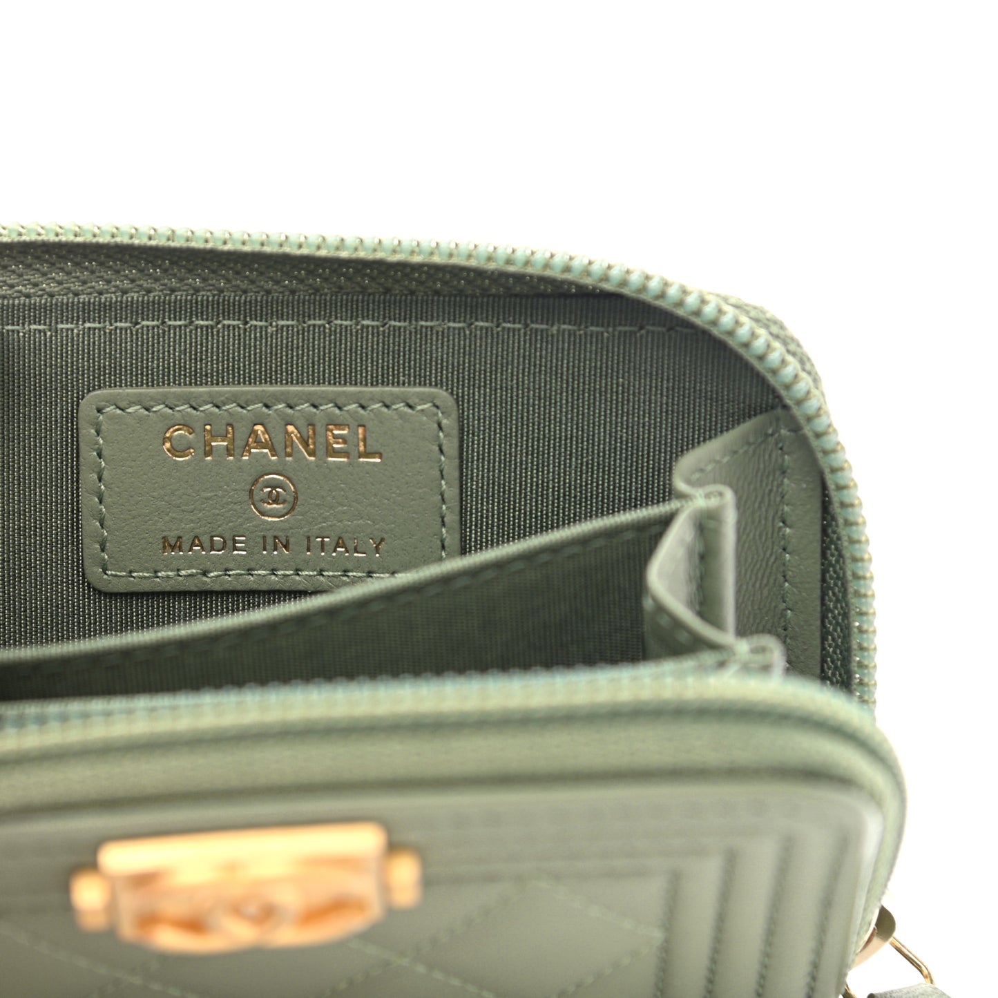 Lambskin Quilted Boy Zip Around Coin Purse Wallet Light Green