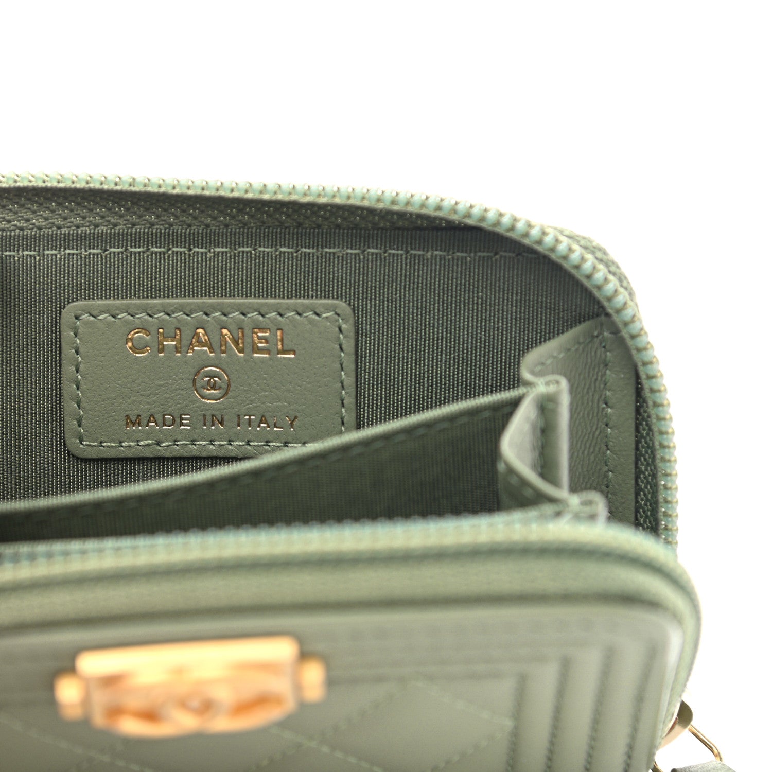 Chanel Lambskin Quilted Boy Zip Around Coin Purse Wallet Light Green 6 of 8