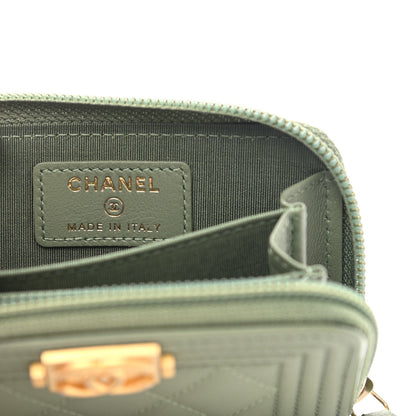 Chanel Lambskin Quilted Boy Zip Around Coin Purse Wallet Light Green 6 of 8