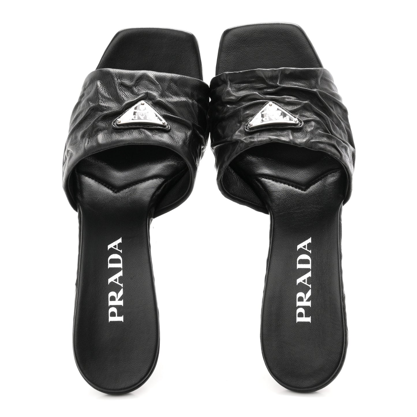 Nappa Antique Metal Triangle Logo 55mm Slide Sandals 36.5 Black