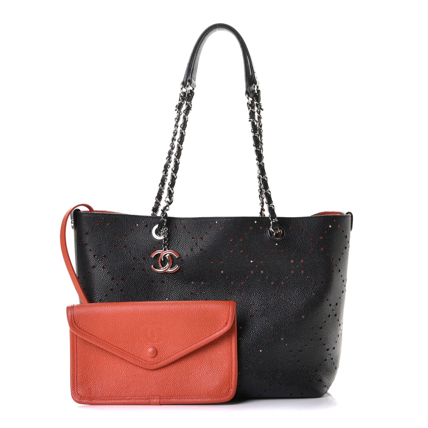 Perforated Grained Calfskin Large Shopping Tote
