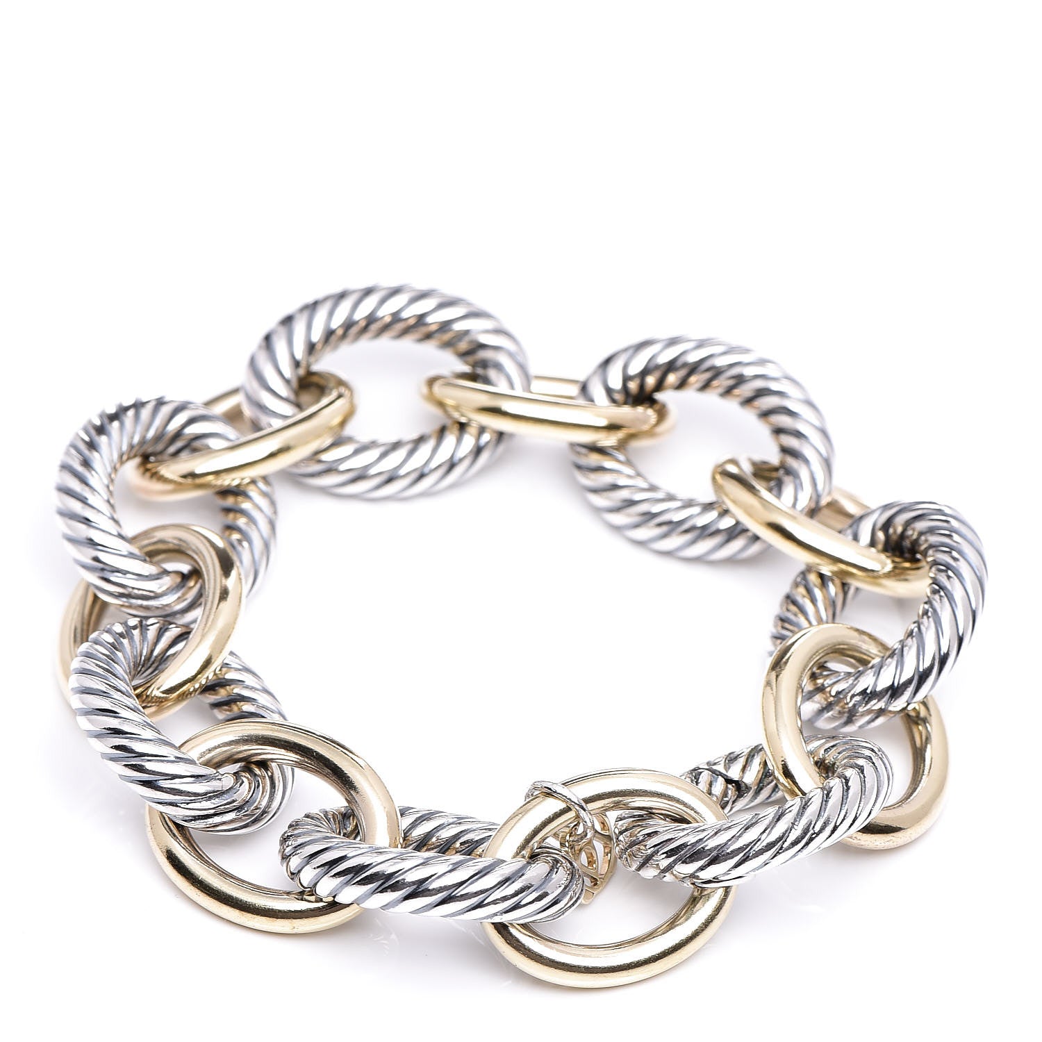 David Yurman Sterling Silver 18K Yellow Gold 17mm Extra Large Oval Link Bracelet 3 of 5