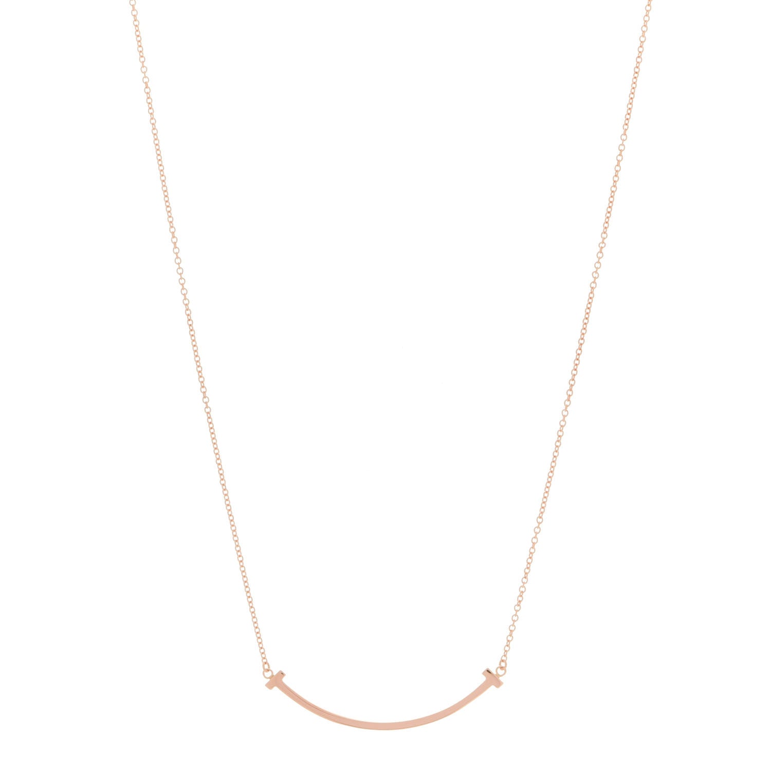 Tiffany 18K Rose Gold Small T Smile Pendant Necklace 1 of 6