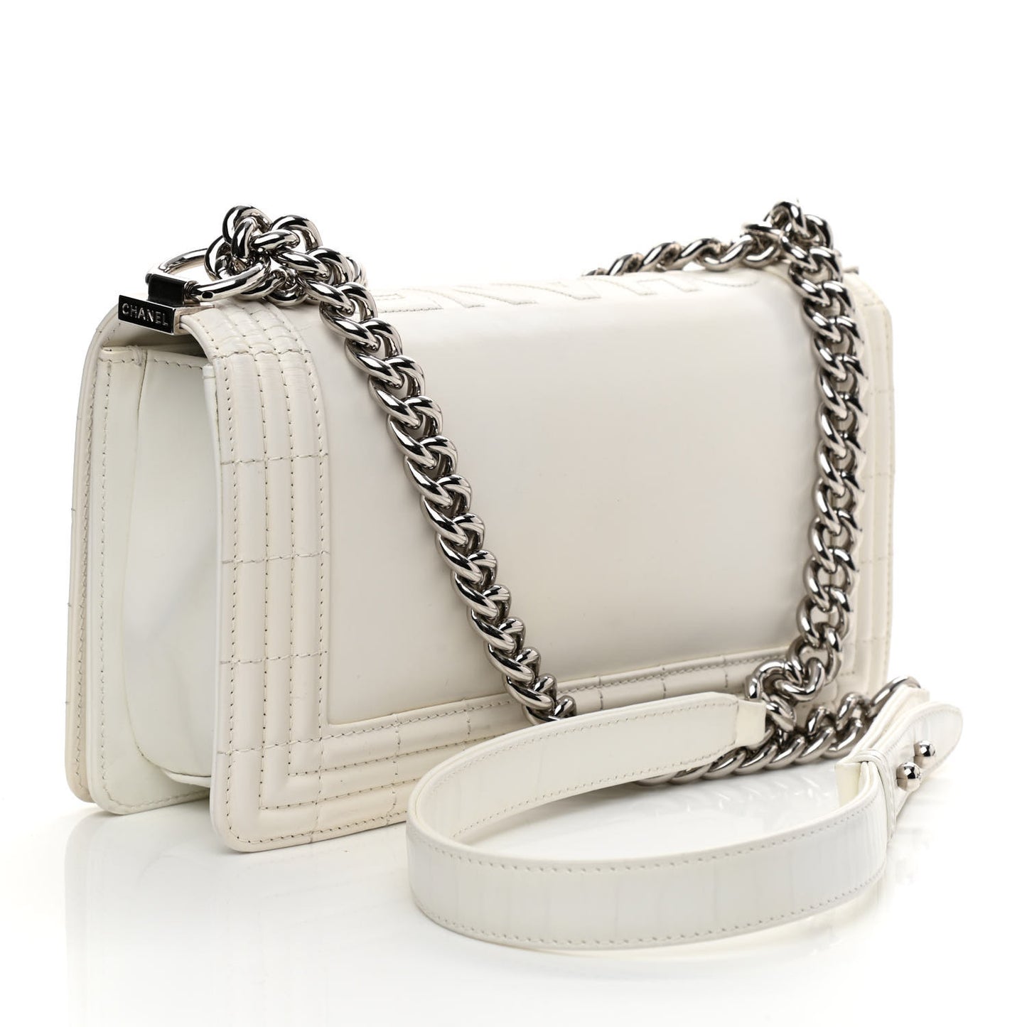 Glazed Calfskin Medium Boy Flap White