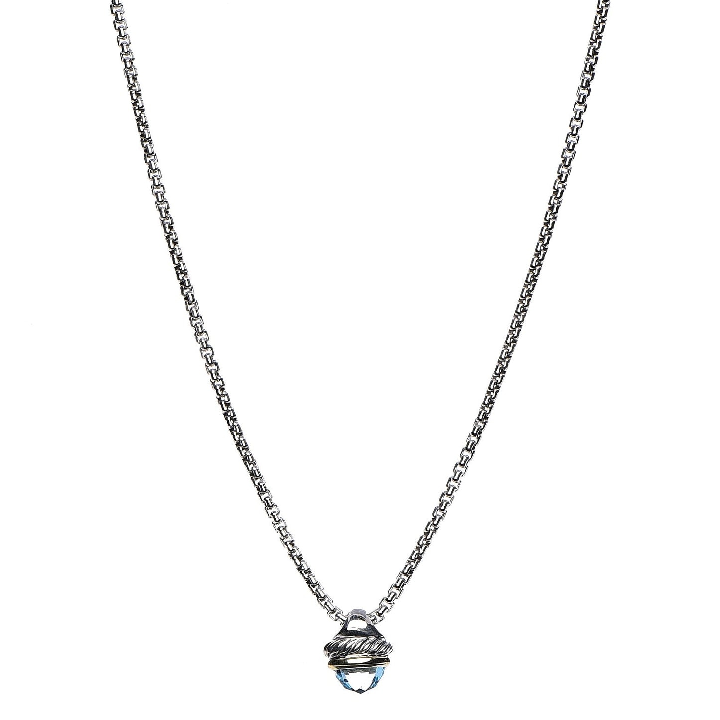 Sterling Silver 14K Yellow Gold Blue Topaz 10mm Acorn Pendant Necklace