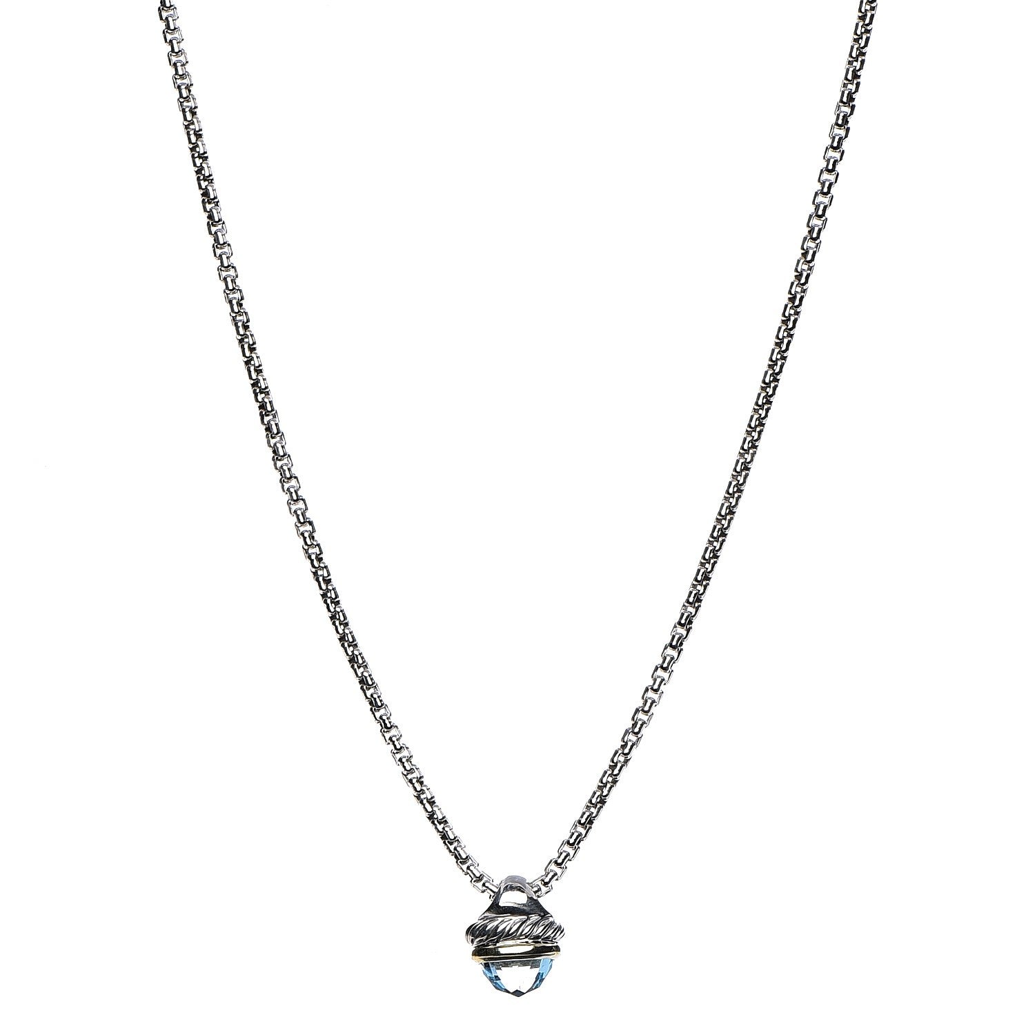 David Yurman Sterling Silver 14K Yellow Gold Blue Topaz 10mm Acorn Pendant Necklace 1 of 6