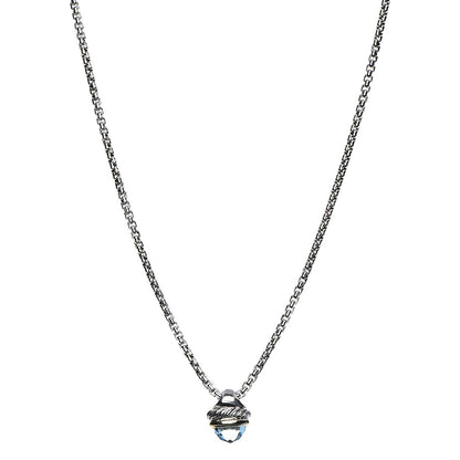 David Yurman Sterling Silver 14K Yellow Gold Blue Topaz 10mm Acorn Pendant Necklace 1 of 6