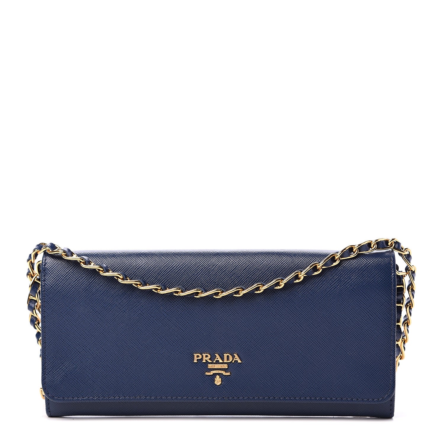 Prada Saffiano Metal Oro Chain Wallet Bleuette 1 of 10