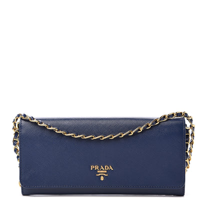 Prada Saffiano Metal Oro Chain Wallet Bleuette 1 of 10