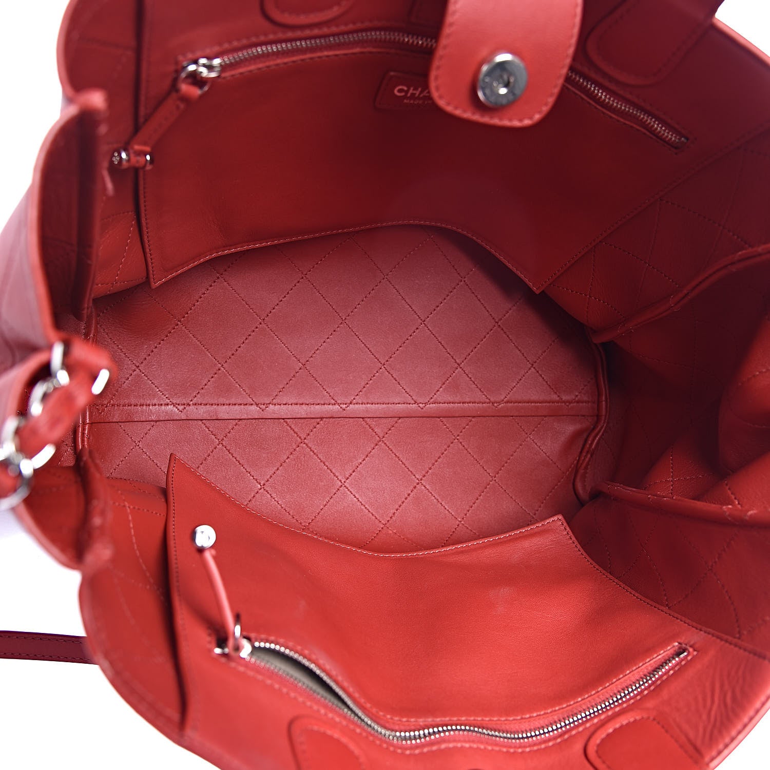 Chanel Lambskin Stitched Large Shopping Tote Red 5 of 19