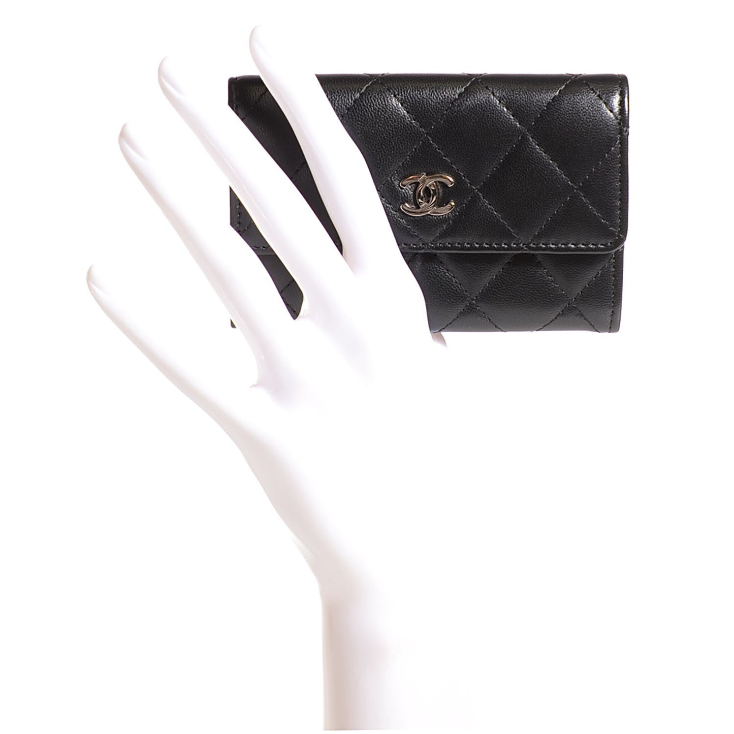 Lambskin Quilted Flap Card Holder Black