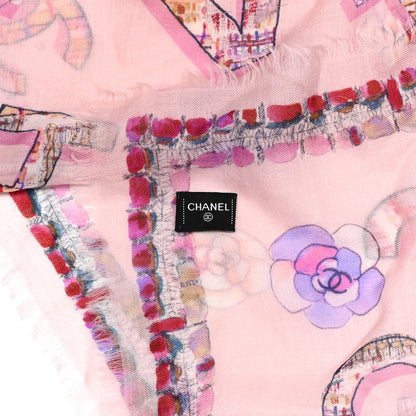 Chanel Cashmere Tweed Printed CC Fringe Scarf Pink Multicolor 3 of 4