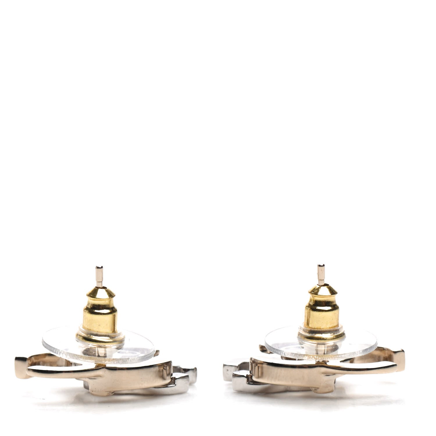 Chanel Crystal Double CC Earrings Gold Silver 3 of 5