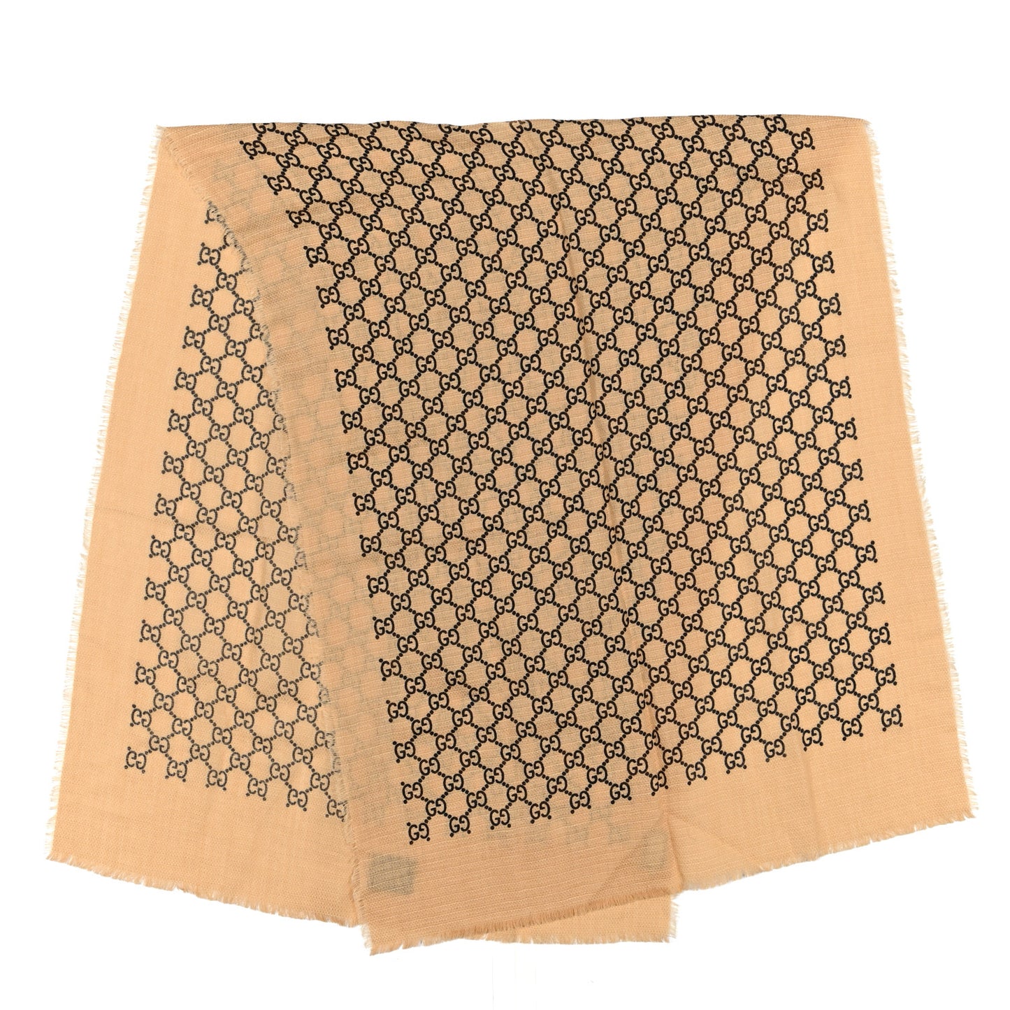 Linen Wool Silk Lady GG Monogram Straw Scarf Sand Black