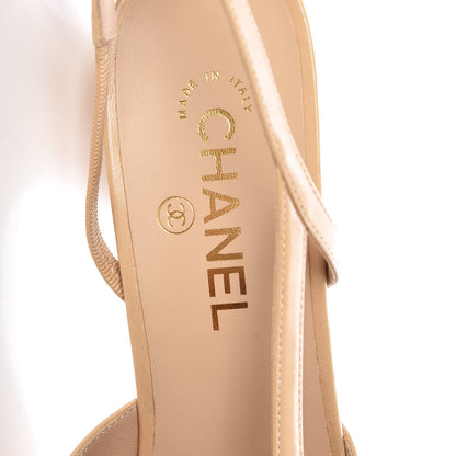 Chanel Goatskin Grosgrain Cap Toe CC Slingback Pumps 41 Beige Black 7 of 9