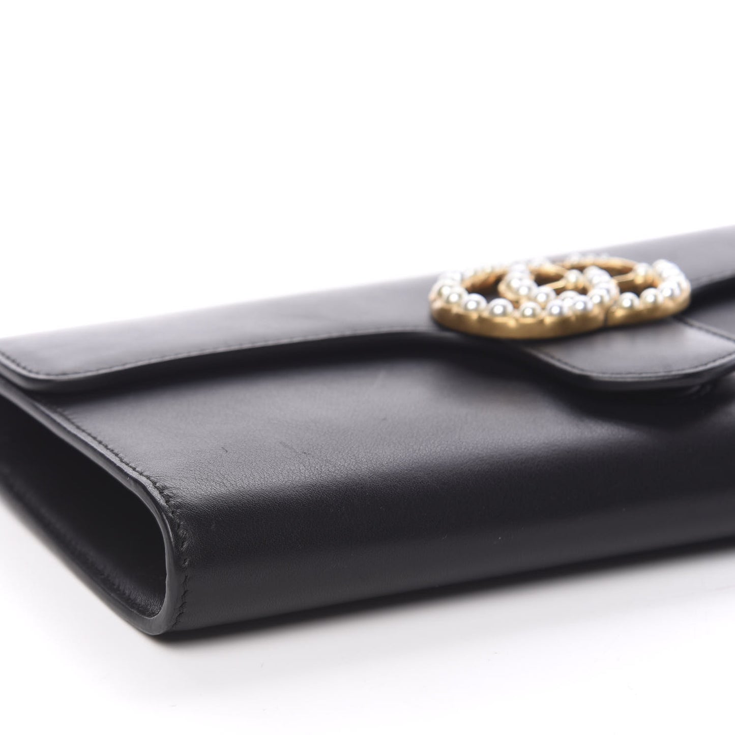 Calfskin Pearly GG Marmont Clutch Black