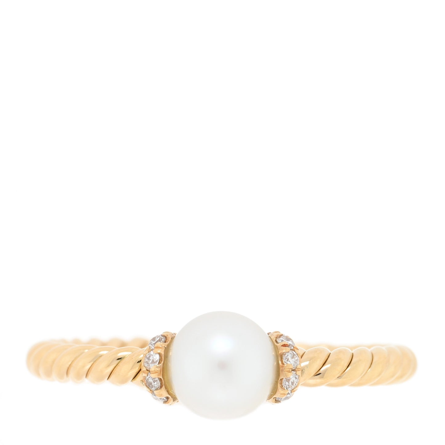 18K Yellow Gold Pearl Diamond Petite Solari Station Ring 52 6