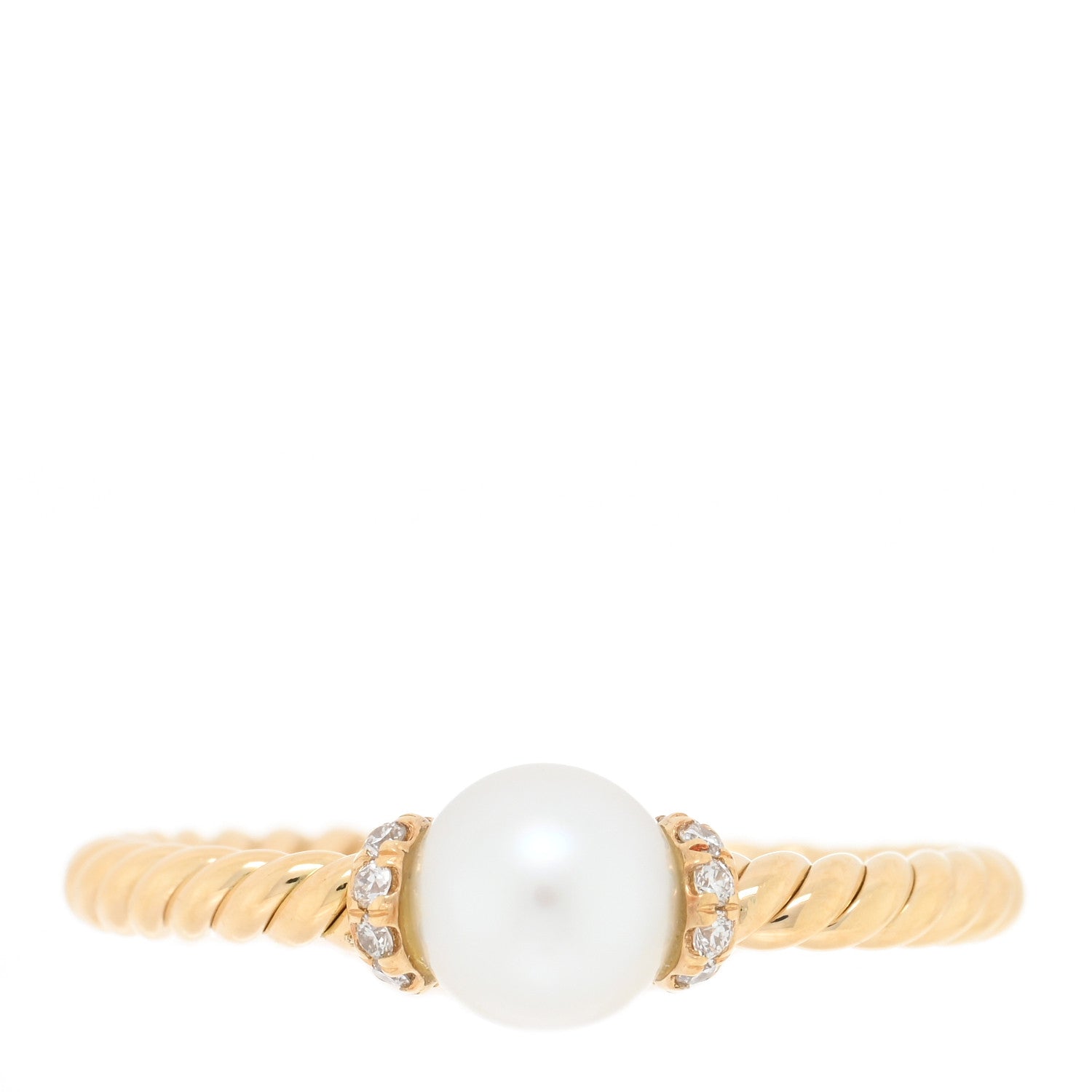 David Yurman 18K Yellow Gold Pearl Diamond Petite Solari Station Ring 52 6 1 of 4