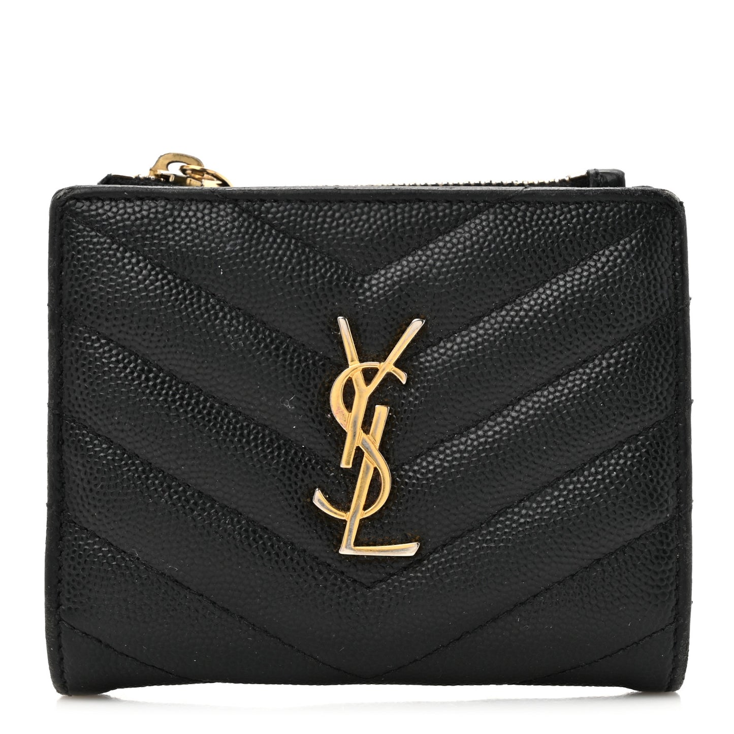 Grain De Poudre Matelasse Chevron Monogram Zipped Two-Part Wallet Black