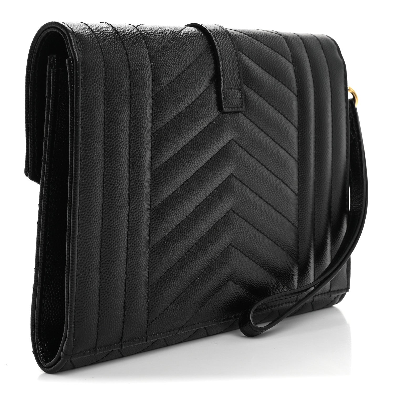 Saint Laurent Grain De Poudre Textured Mixed Matelasse Triquilt Monogram Clutch Black 3 of 11