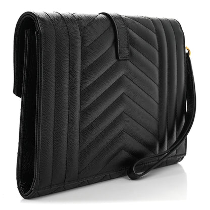 Saint Laurent Grain De Poudre Textured Mixed Matelasse Triquilt Monogram Clutch Black 3 of 11