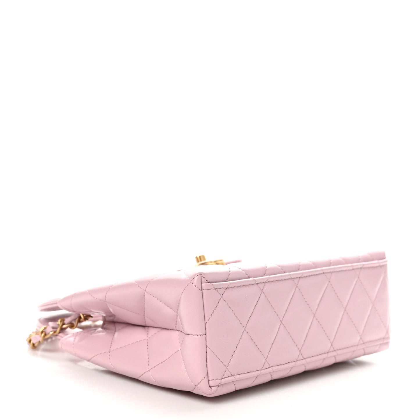 Shiny Aged Calfskin Quilted Nano Kelly Shopper Pink