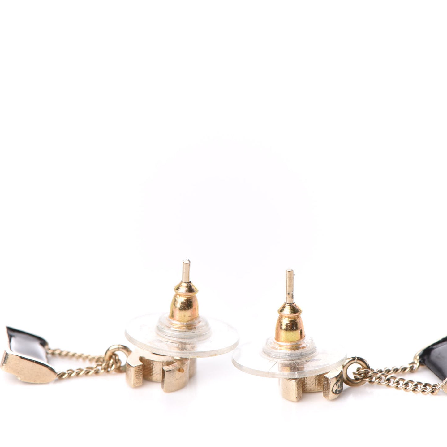Enamel Pearl CC Flap Bag Drop Earrings Black Gold