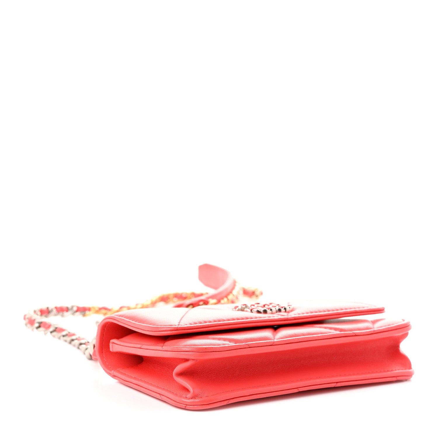 Chanel Lambskin Quilted Chanel 19 Flap Phone Holder With Chain Coral 3 of 10