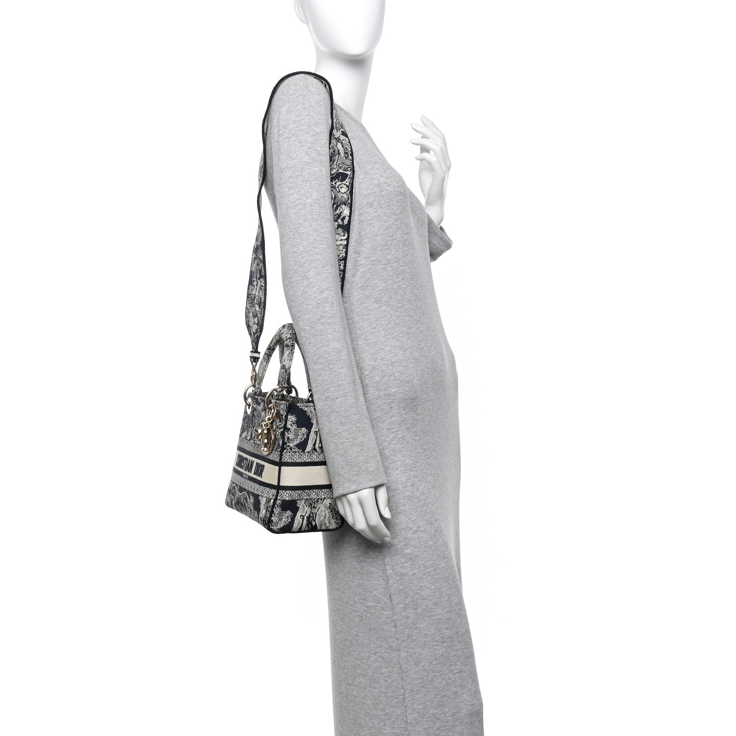 Christian Dior Canvas Toile De Jouy Embroidered Medium Lady D-Lite Navy 2 of 10