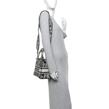 Christian Dior Canvas Toile De Jouy Embroidered Medium Lady D-Lite Navy 2 of 10