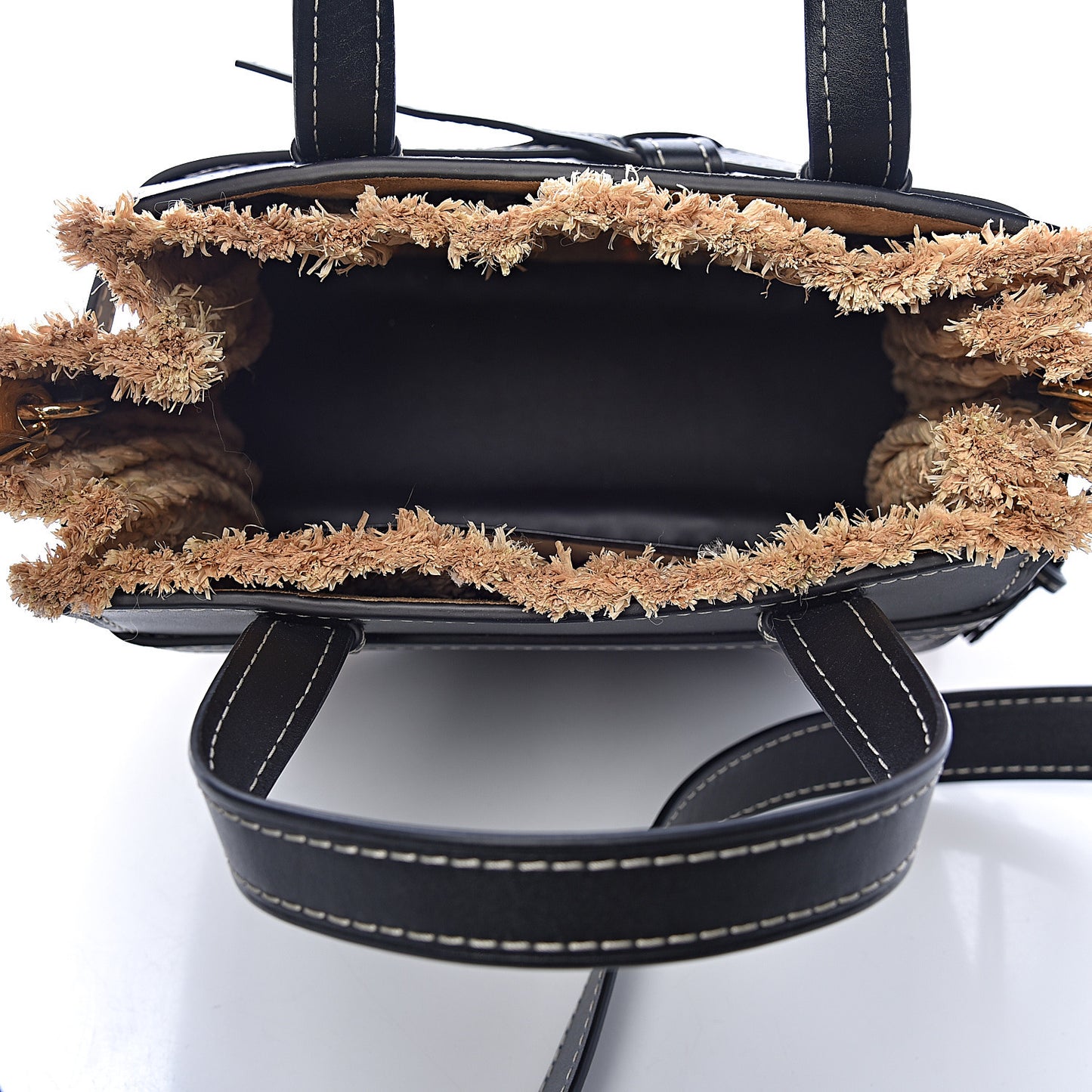 Calfskin Raffia Small Gate Tote Black
