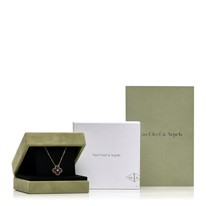 Van Cleef & Arpels 18K Rose Gold Diamond Silver Obsidian Vintage Alhambra Pendant Necklace 3 of 7