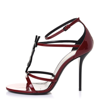 Saint Laurent Patent Cassandra 100 Ankle Strap Sandals 39 Hot Red 1 of 9