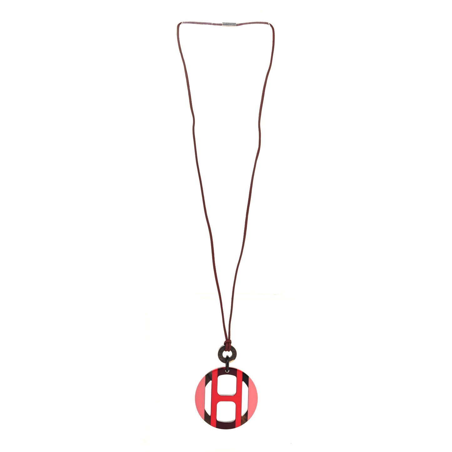 Buffalo Horn Lacquer H Equipe Pendant Necklace Rouge Rose Multicolor