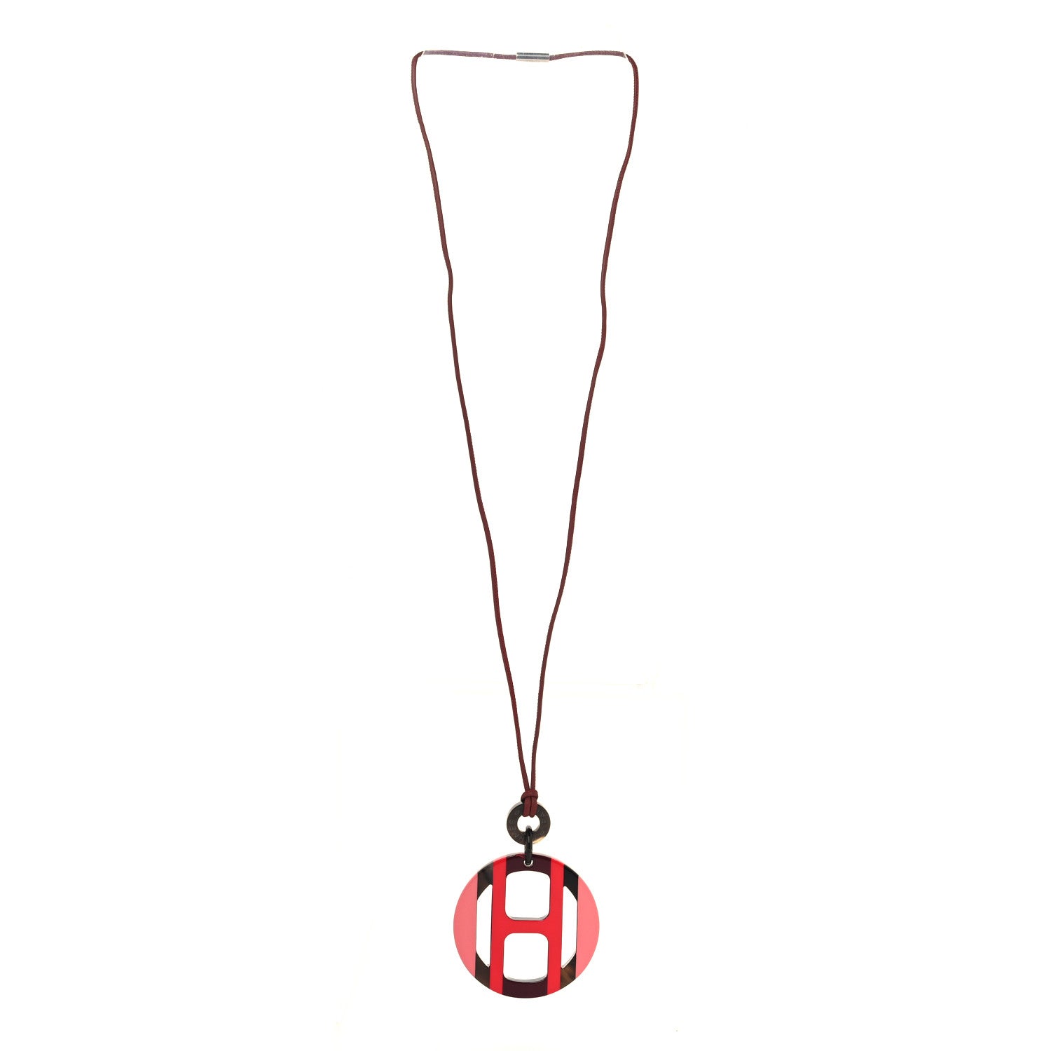 Hermes Buffalo Horn Lacquer H Equipe Pendant Necklace Rouge Rose Multicolor 3 of 4