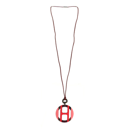 Hermes Buffalo Horn Lacquer H Equipe Pendant Necklace Rouge Rose Multicolor 3 of 4