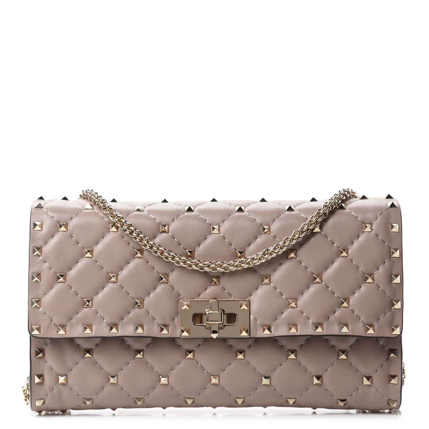 Lambskin Rockstud Spike Wallet on Chain Poudre