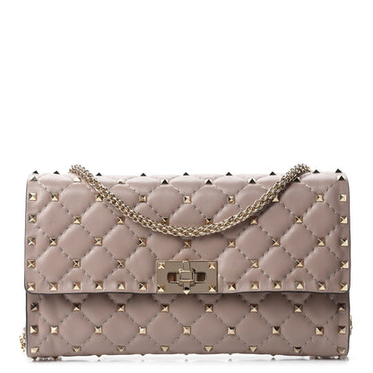 Valentino Garavani Lambskin Rockstud Spike Wallet on Chain Poudre 1 of 10