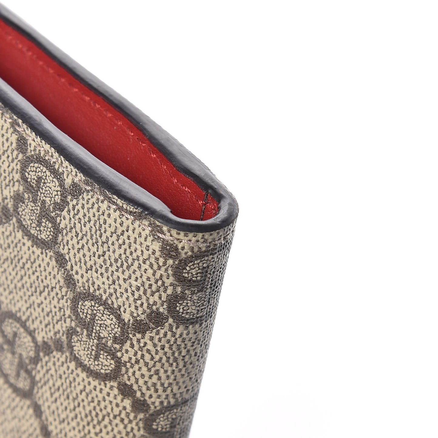 GG Supreme Monogram Mystic Cat Patch Zip Around Card Case Wallet Beige Hibiscus Red