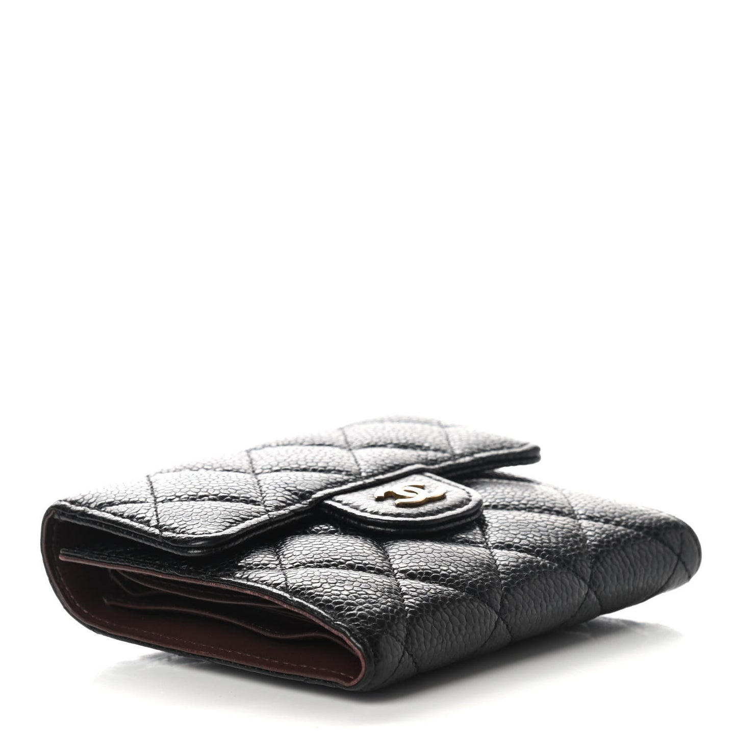 Caviar Quilted Compact Flap Wallet Black