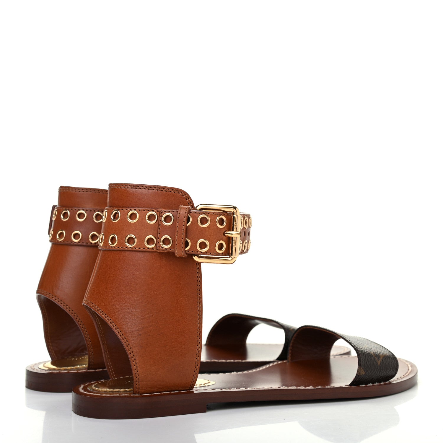 Louis Vuitton Calfskin Monogram Passenger Flat Sandals 38 Cognac 3 of 6