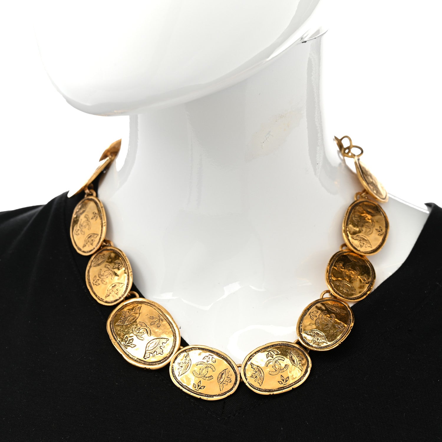Chanel Metal Regal Crown CC Medallion Necklace Aged Gold 2 of 8