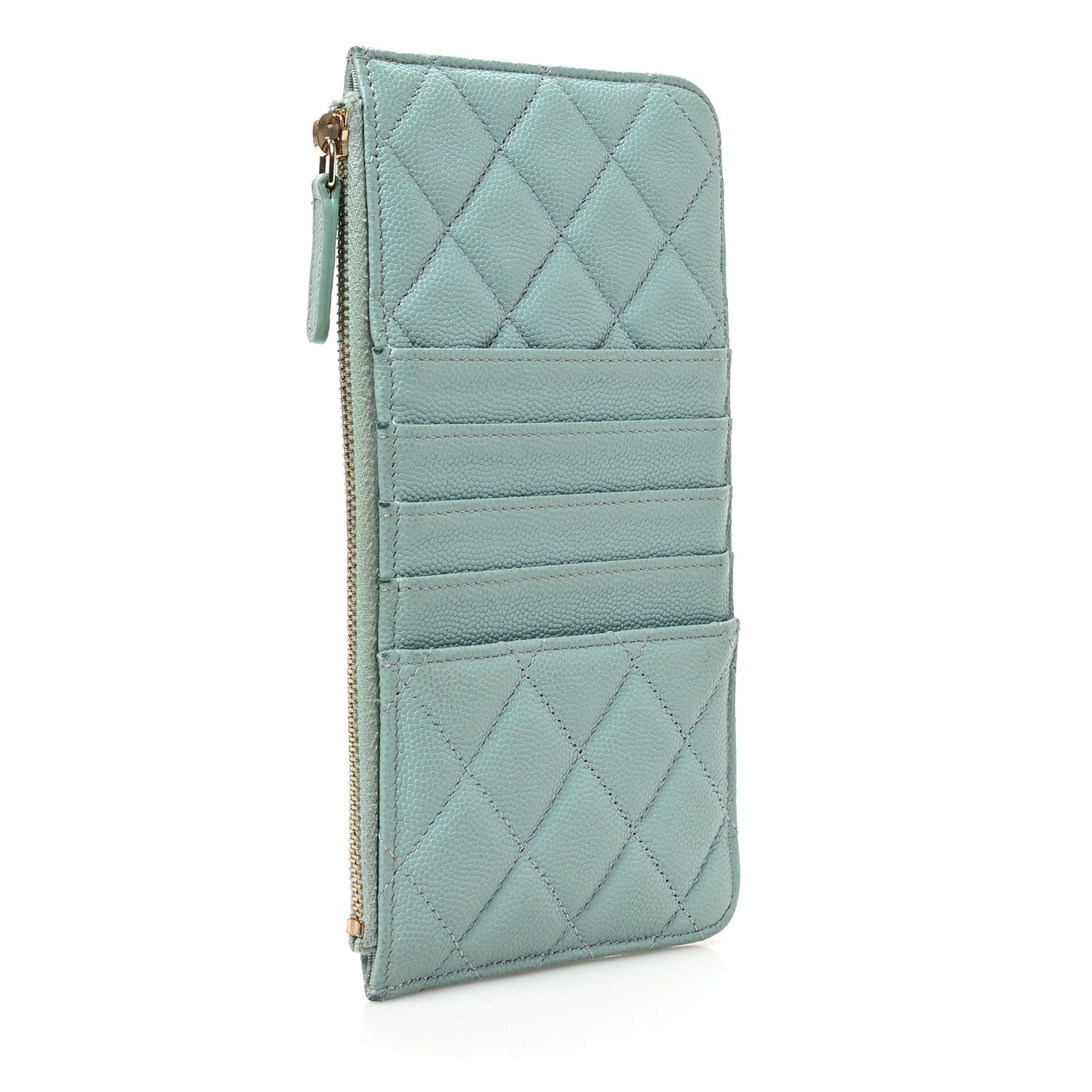 Chanel Caviar Quilted Classic Flat Wallet Pouch Light Blue 3 of 7