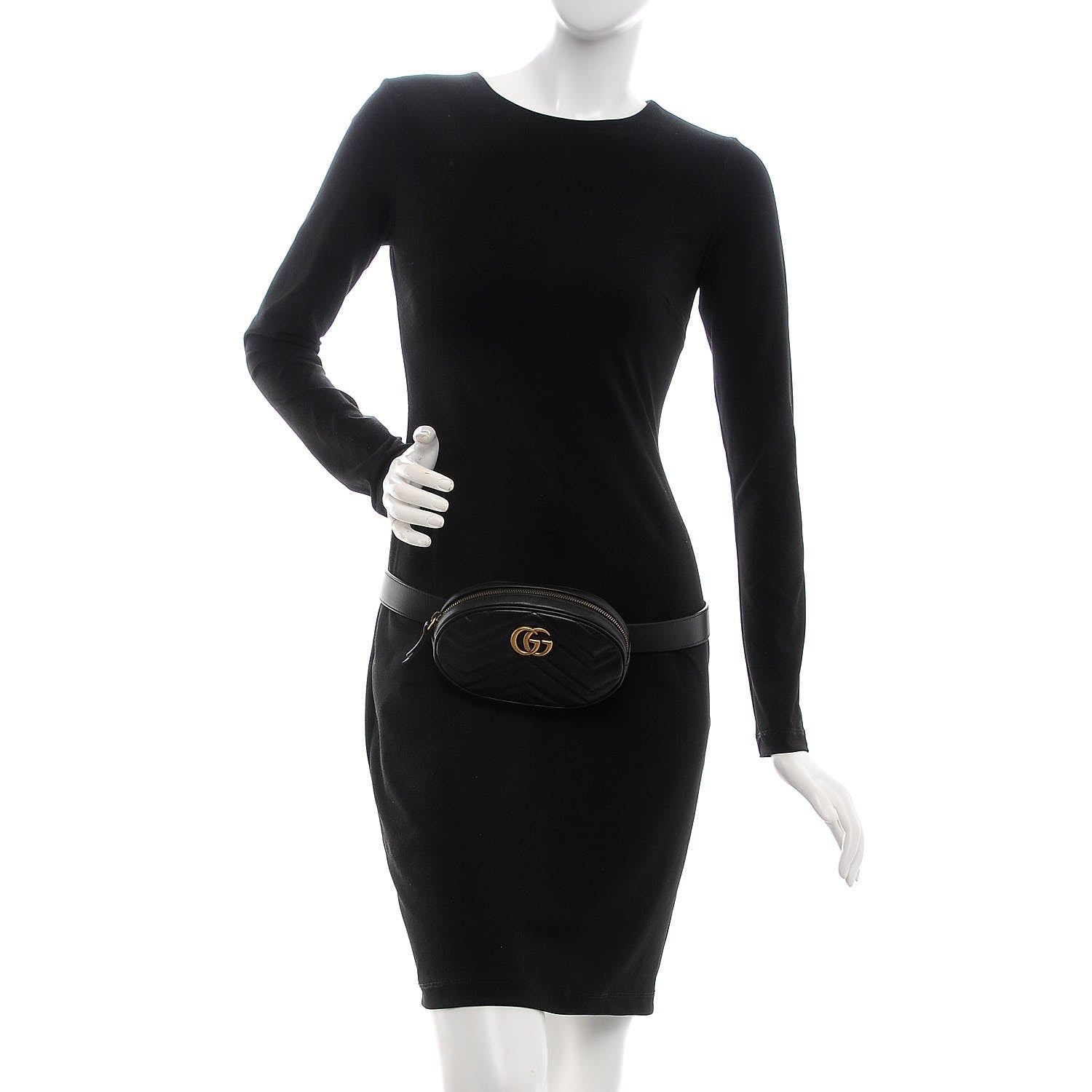 Gucci Calfskin Matelasse GG Marmont Belt Bag 85 34 Black 2 of 7