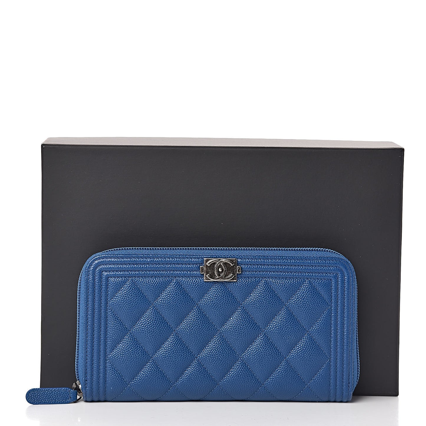 Caviar Quilted Large Boy Zip Around Wallet Blue