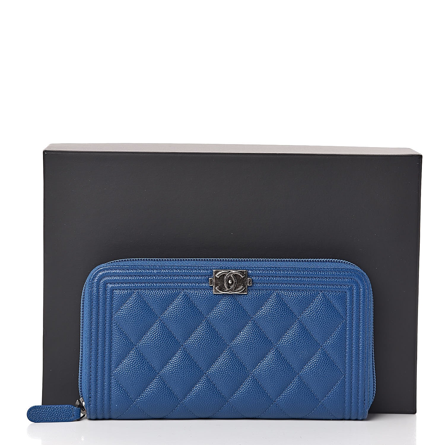 Chanel Caviar Quilted Large Boy Zip Around Wallet Blue 9 of 9