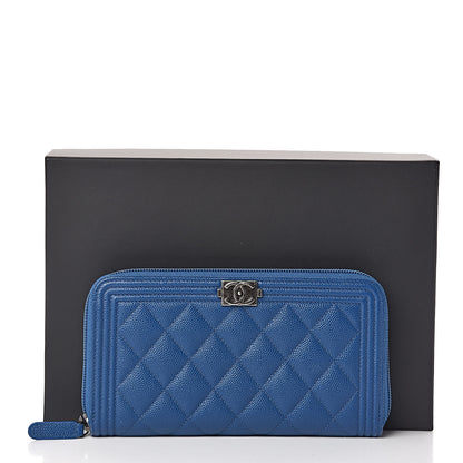 Chanel Caviar Quilted Large Boy Zip Around Wallet Blue 9 of 9