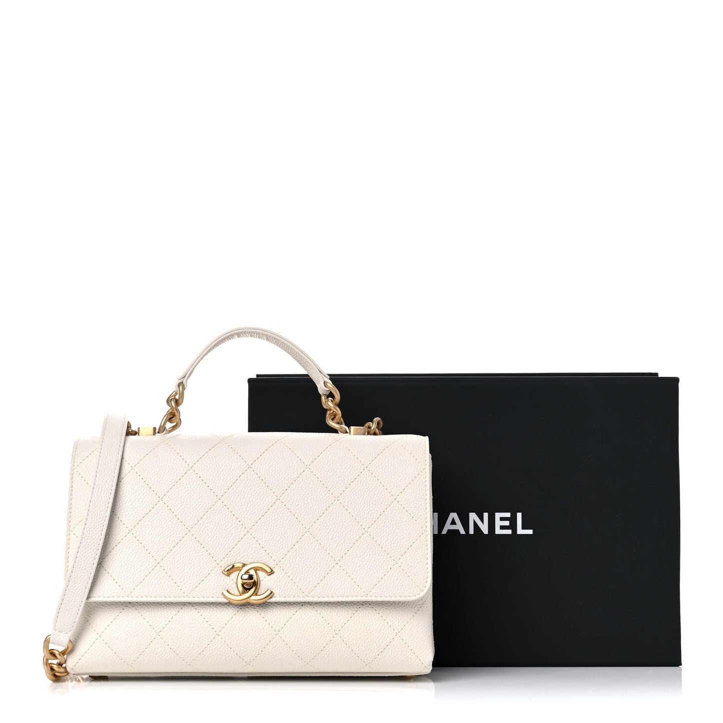 Grained Calfskin Small Stitched Flap White
