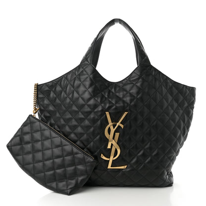 Saint Laurent Lambskin Quilted Maxi Icare Shopping Tote Black 3 of 11